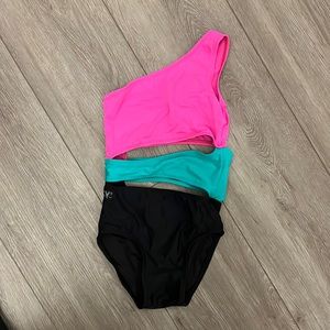 Kandi Kouture Dancewear, neon pink, teal & black leo, size CXL, only worn once!